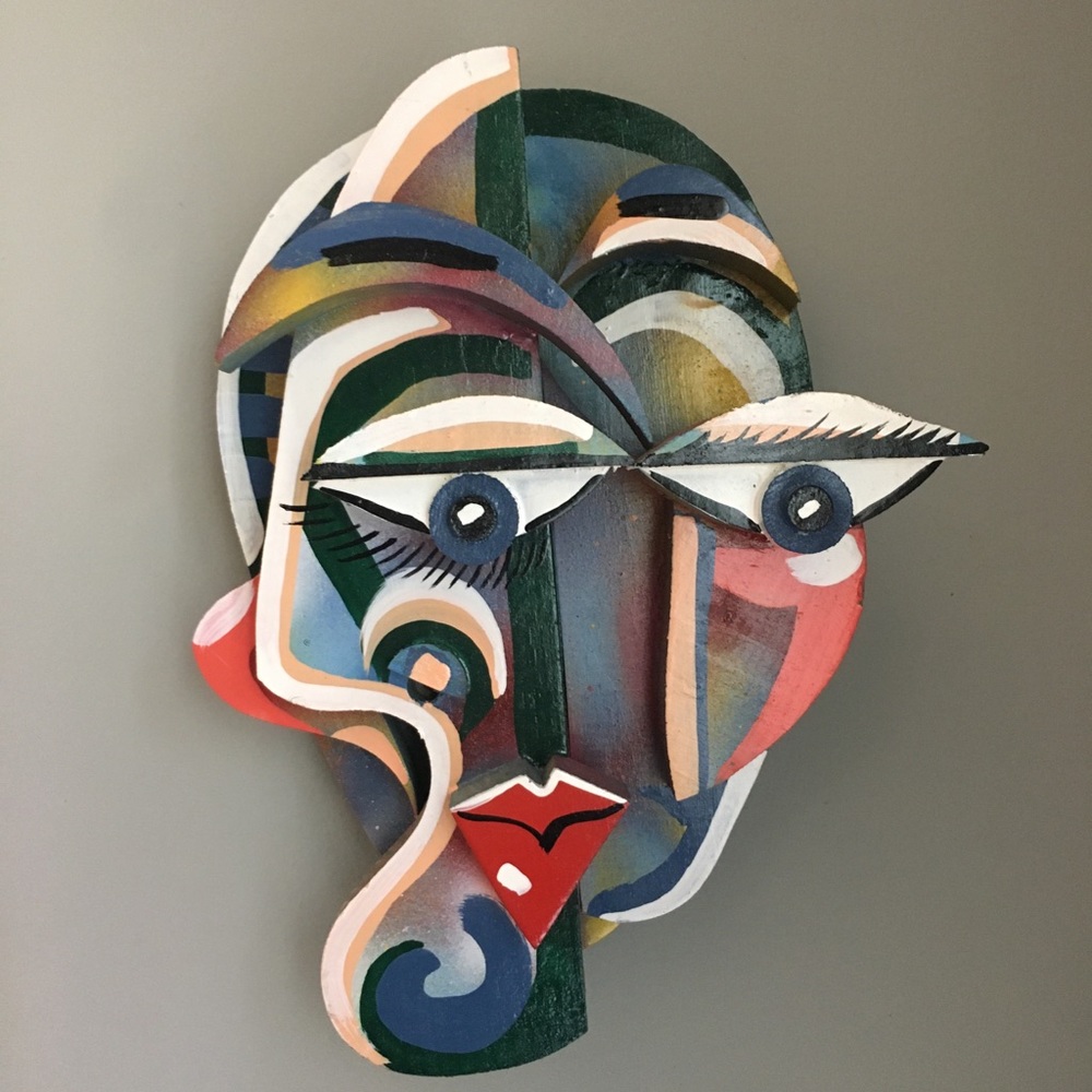 Derr wooden wall hanging picassoesque 3-D face